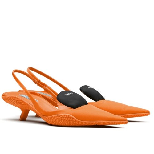 Cheap Reps Prada Gabardine Slingback Pumps In Orange Nylon