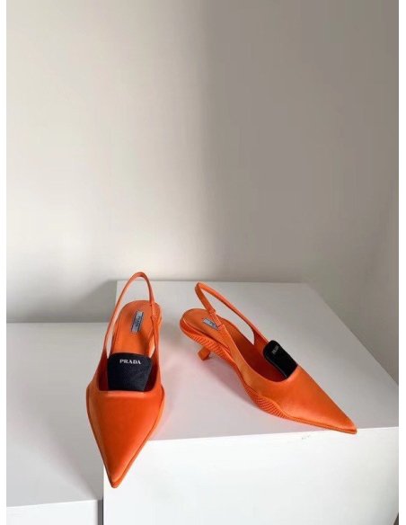 Cheap Reps Prada Gabardine Slingback Pumps In Orange Nylon