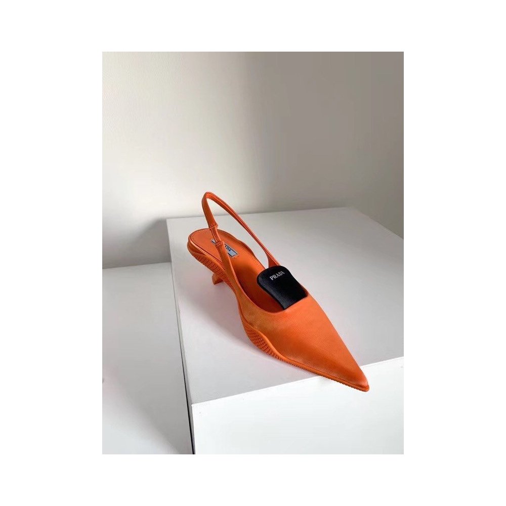 Cheap Reps Prada Gabardine Slingback Pumps In Orange Nylon