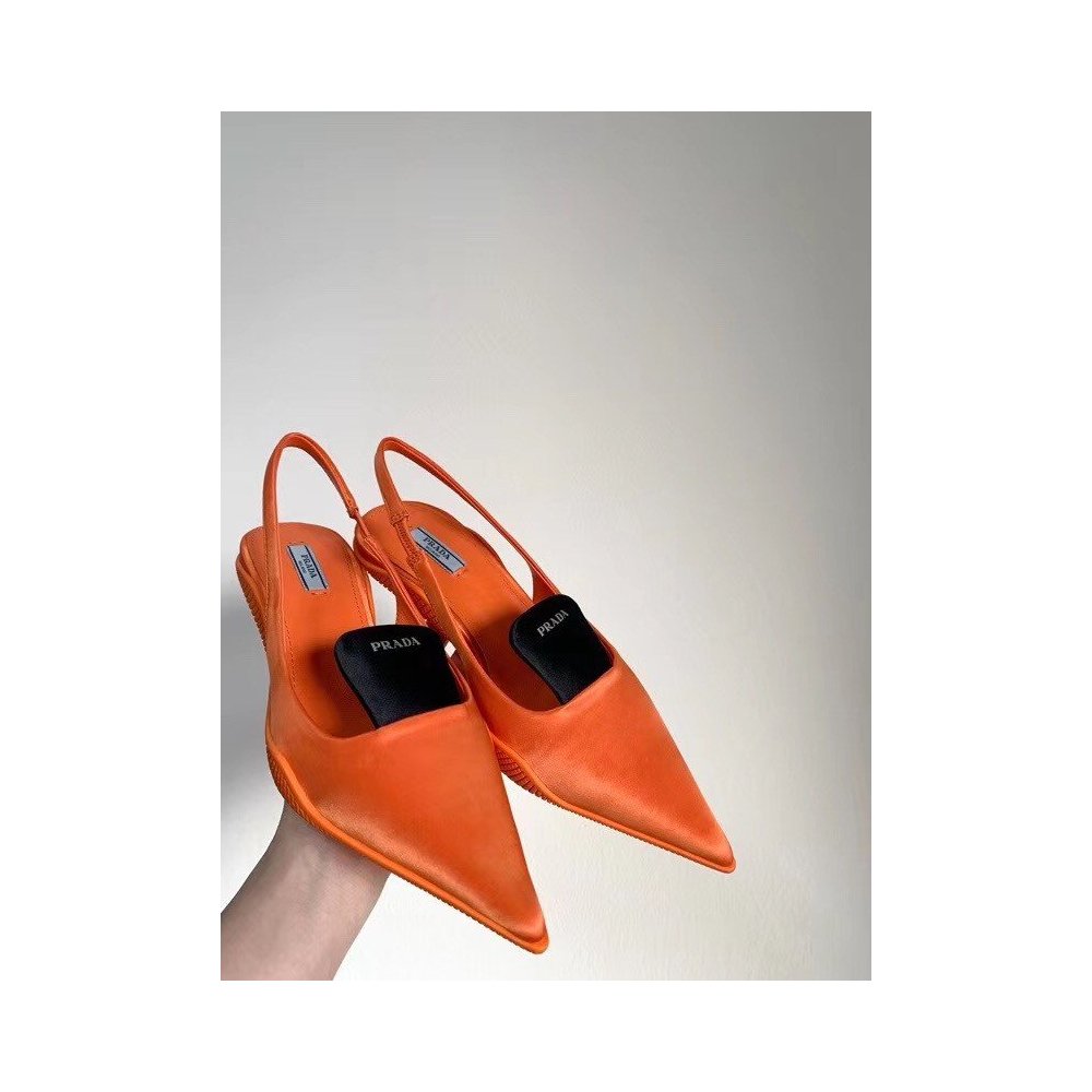 Cheap Reps Prada Gabardine Slingback Pumps In Orange Nylon