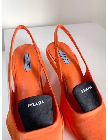 Cheap Reps Prada Gabardine Slingback Pumps In Orange Nylon