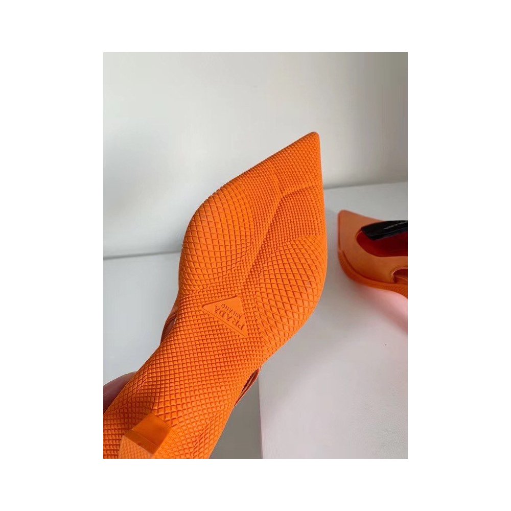 Cheap Reps Prada Gabardine Slingback Pumps In Orange Nylon