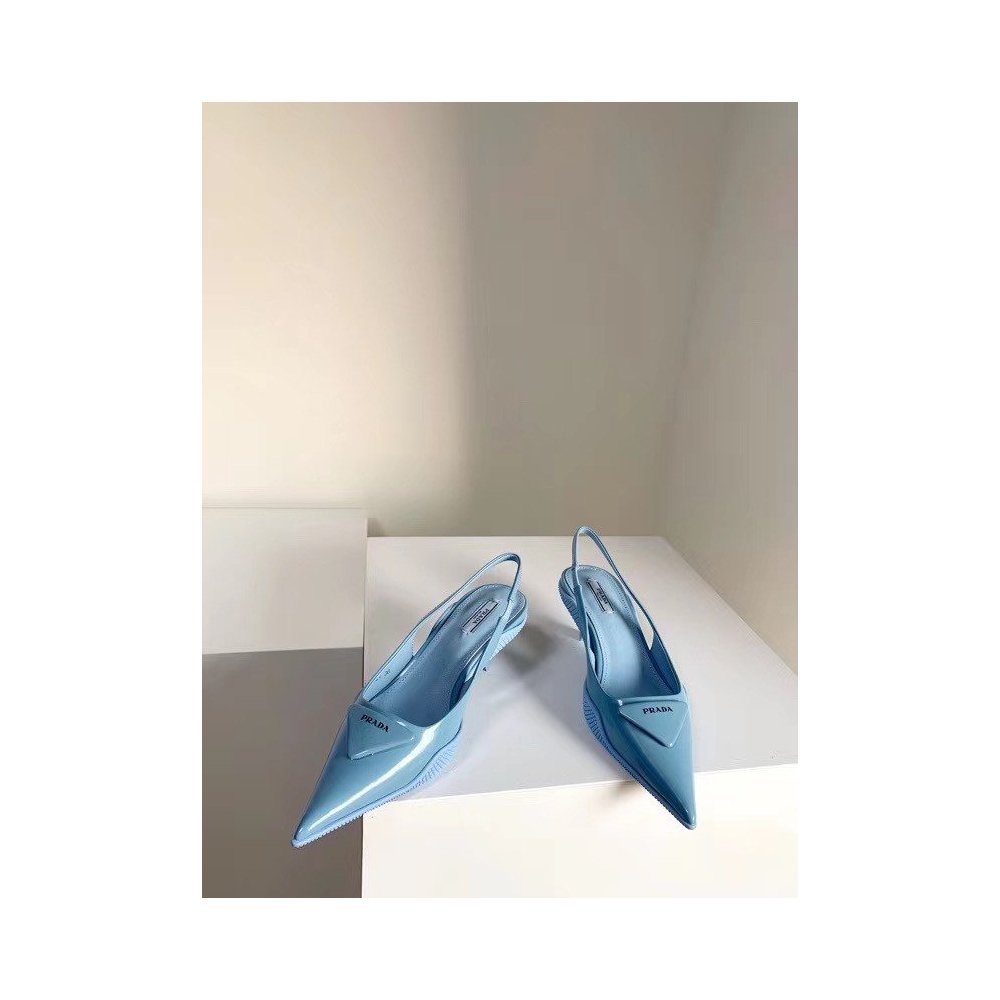 Cheap Reps Prada Slingback Pumps In Light Blue Brushed Leather