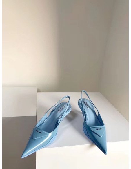 Cheap Reps Prada Slingback Pumps In Light Blue Brushed Leather