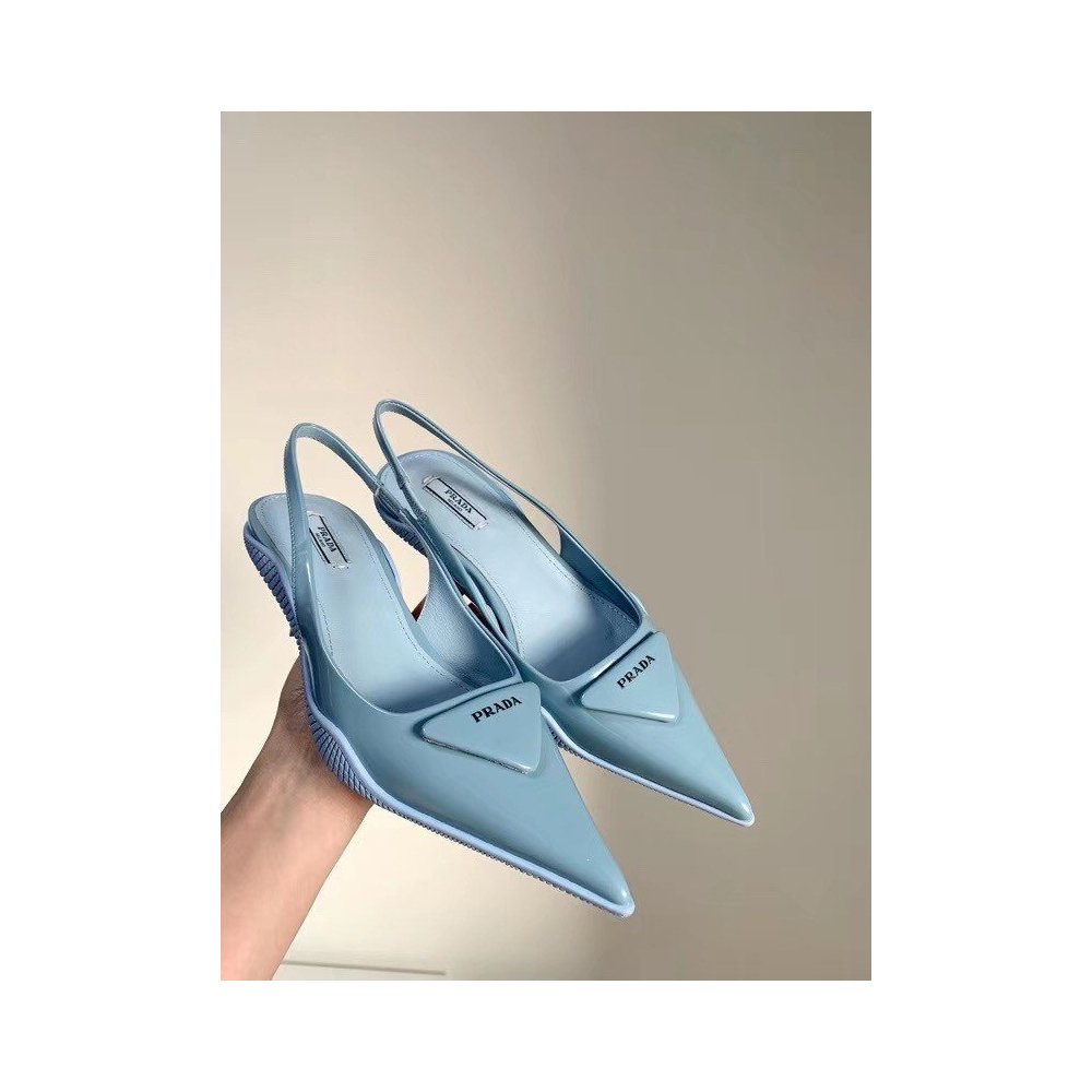 Cheap Reps Prada Slingback Pumps In Light Blue Brushed Leather