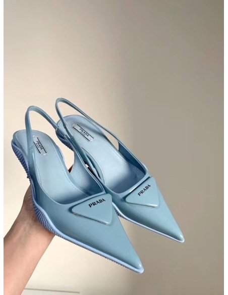 Cheap Reps Prada Slingback Pumps In Light Blue Brushed Leather