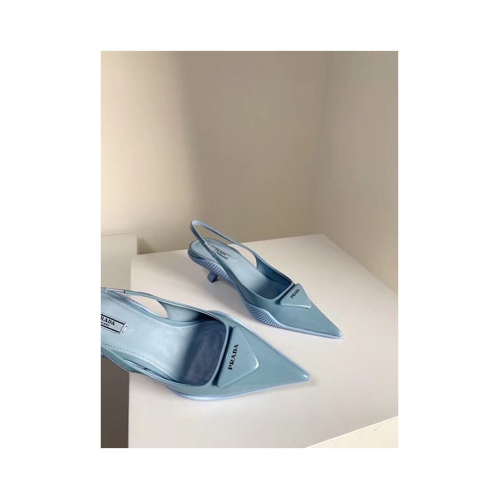 Cheap Reps Prada Slingback Pumps In Light Blue Brushed Leather