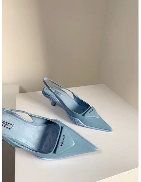 Cheap Reps Prada Slingback Pumps In Light Blue Brushed Leather