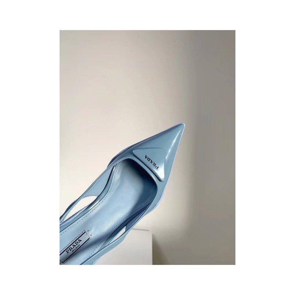 Cheap Reps Prada Slingback Pumps In Light Blue Brushed Leather