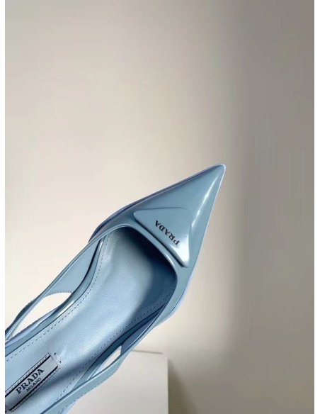 Cheap Reps Prada Slingback Pumps In Light Blue Brushed Leather