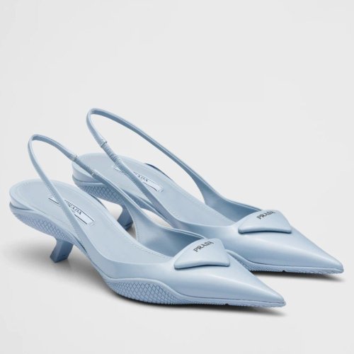 Cheap Reps Prada Slingback Pumps In Light Blue Brushed Leather