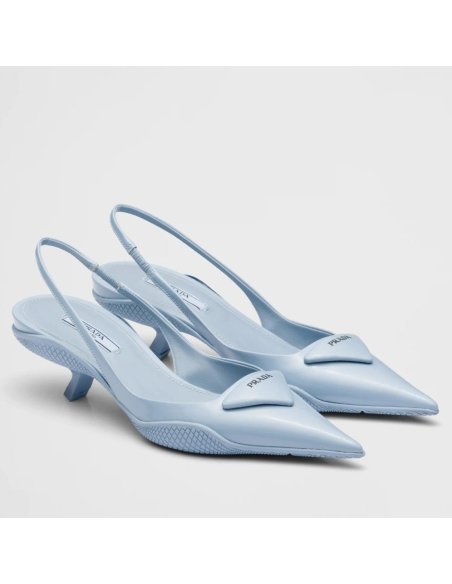 Cheap Reps Prada Slingback Pumps In Light Blue Brushed Leather
