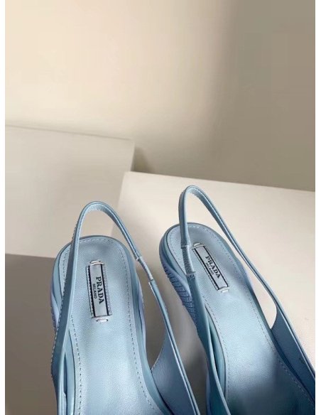 Cheap Reps Prada Slingback Pumps In Light Blue Brushed Leather