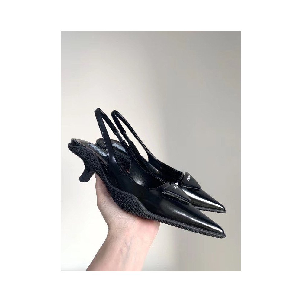 Cheap Reps Prada Slingback Pumps In Black Brushed Leather