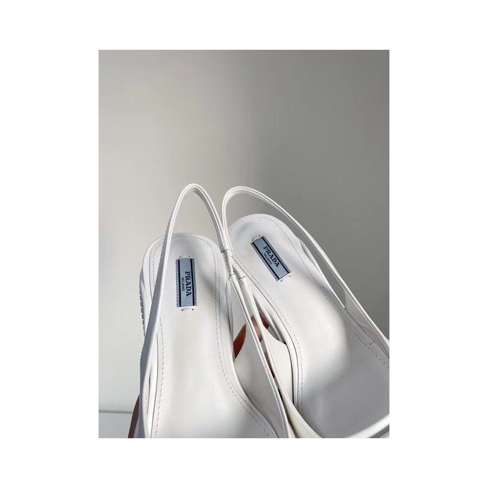 Cheap Reps Prada Slingback Pumps In White Brushed Leather