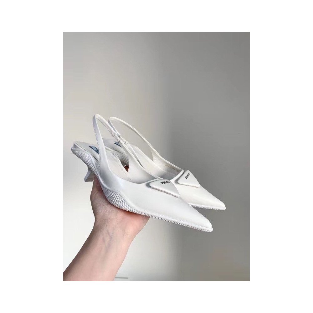 Cheap Reps Prada Slingback Pumps In White Brushed Leather