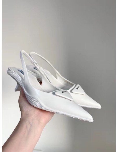 Cheap Reps Prada Slingback Pumps In White Brushed Leather