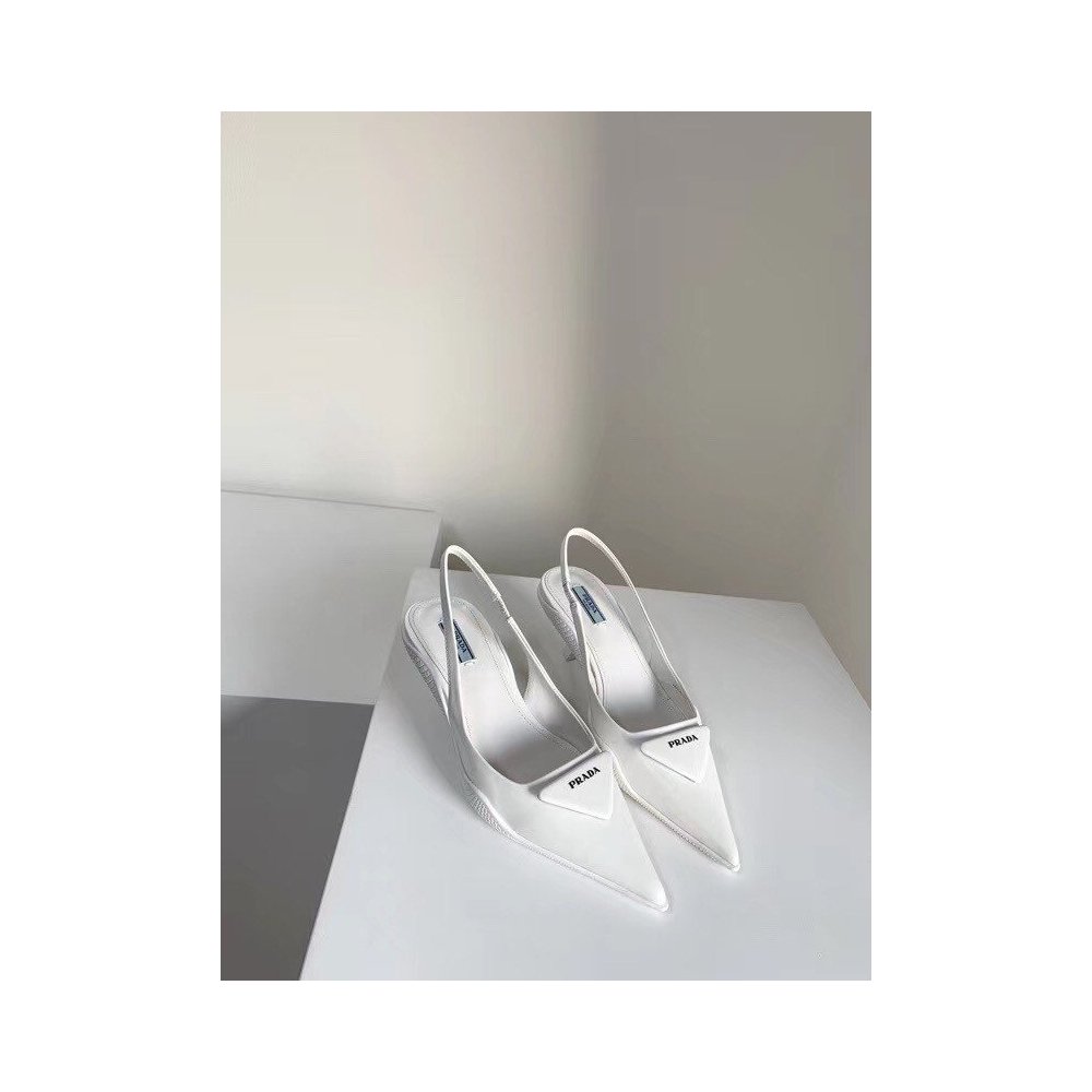 Cheap Reps Prada Slingback Pumps In White Brushed Leather