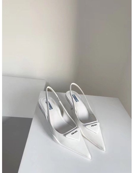 Cheap Reps Prada Slingback Pumps In White Brushed Leather