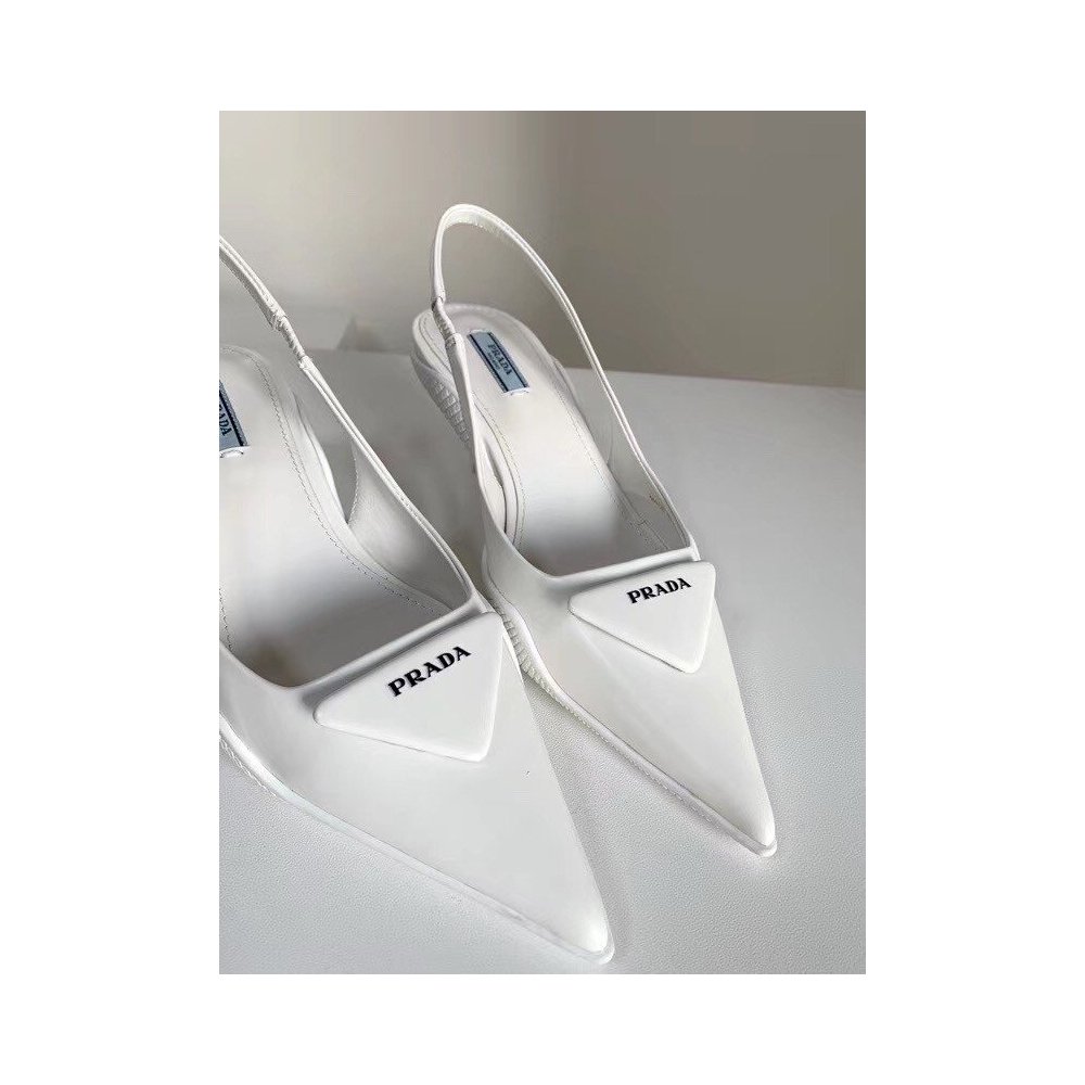 Cheap Reps Prada Slingback Pumps In White Brushed Leather