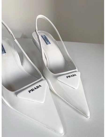 Cheap Reps Prada Slingback Pumps In White Brushed Leather