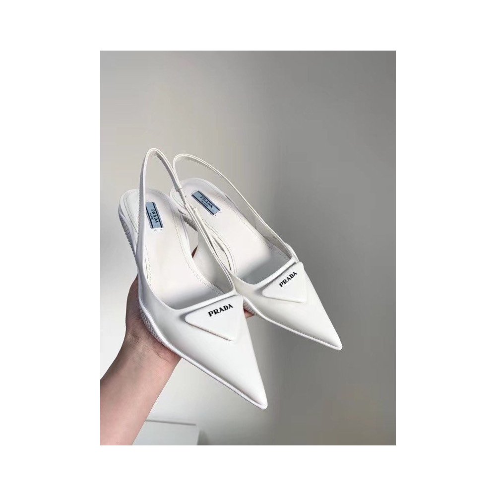 Cheap Reps Prada Slingback Pumps In White Brushed Leather