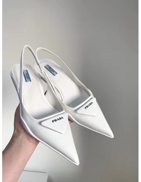 Cheap Reps Prada Slingback Pumps In White Brushed Leather