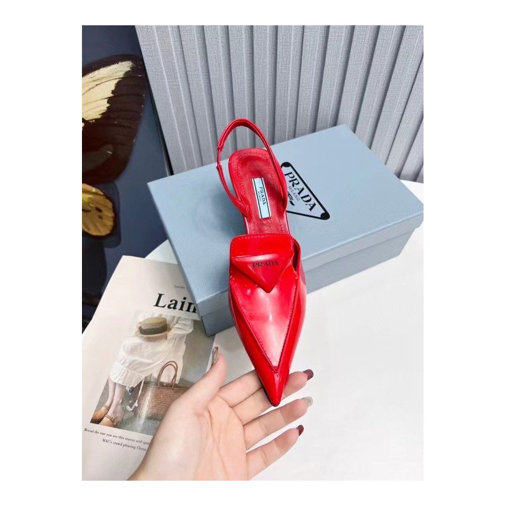 Cheap Reps Prada Slingback Pumps 55MM In Red Brushed Leather
