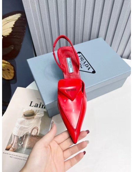 Cheap Reps Prada Slingback Pumps 55MM In Red Brushed Leather