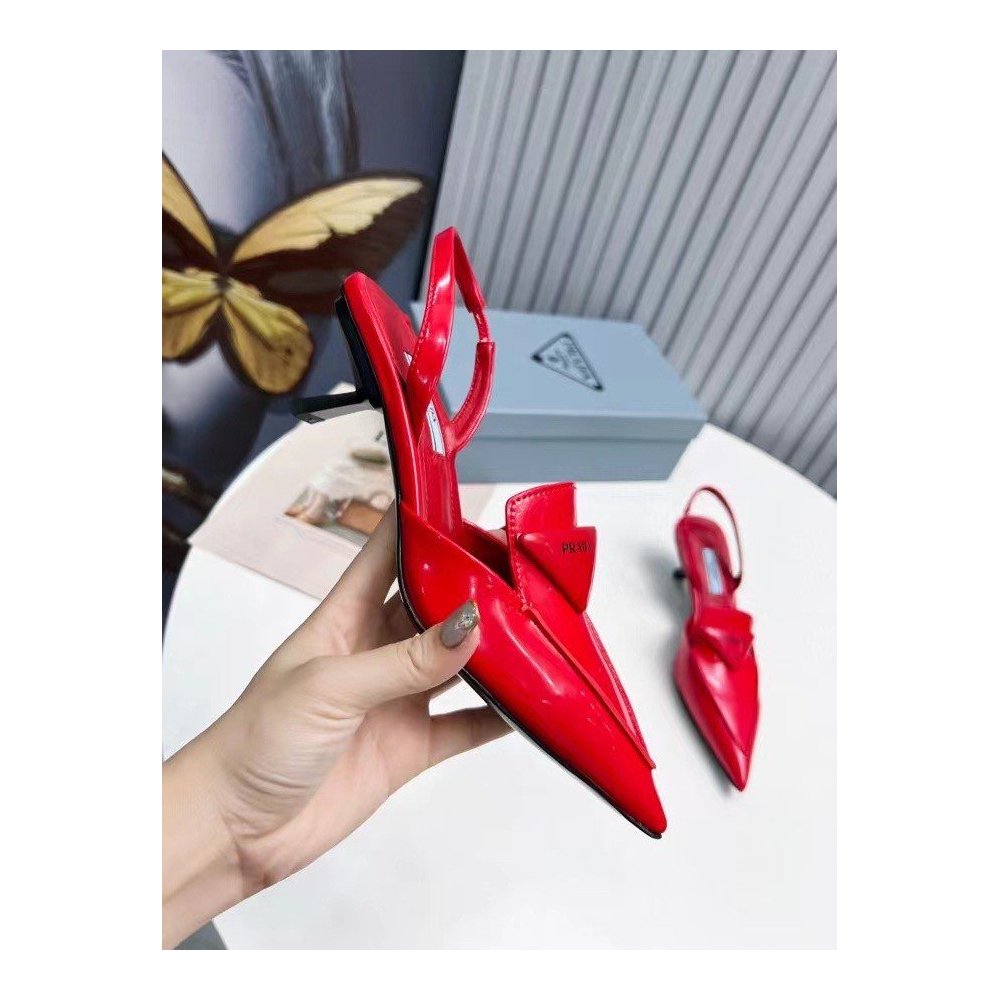 Cheap Reps Prada Slingback Pumps 55MM In Red Brushed Leather