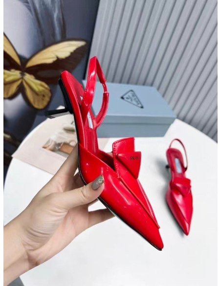 Cheap Reps Prada Slingback Pumps 55MM In Red Brushed Leather