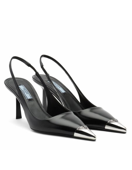 Cheap Reps Prada Slingback Pumps 75MM In Black Brushed Leather