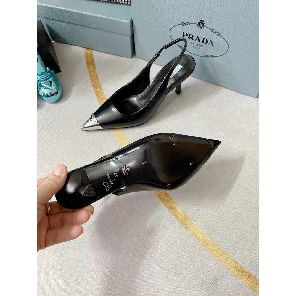 Cheap Reps Prada Slingback Pumps 75MM In Black Brushed Leather