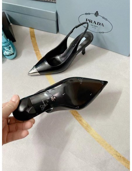 Cheap Reps Prada Slingback Pumps 75MM In Black Brushed Leather
