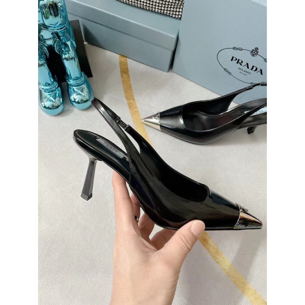 Cheap Reps Prada Slingback Pumps 75MM In Black Brushed Leather