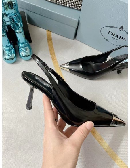Cheap Reps Prada Slingback Pumps 75MM In Black Brushed Leather