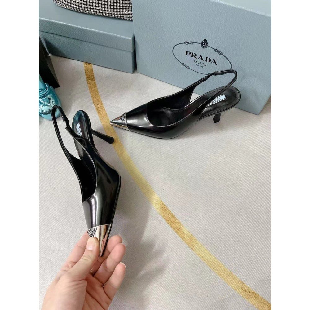 Cheap Reps Prada Slingback Pumps 75MM In Black Brushed Leather