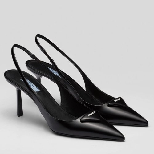 Cheap Reps Prada Slingback Pumps 75MM In Noir Brushed Leather