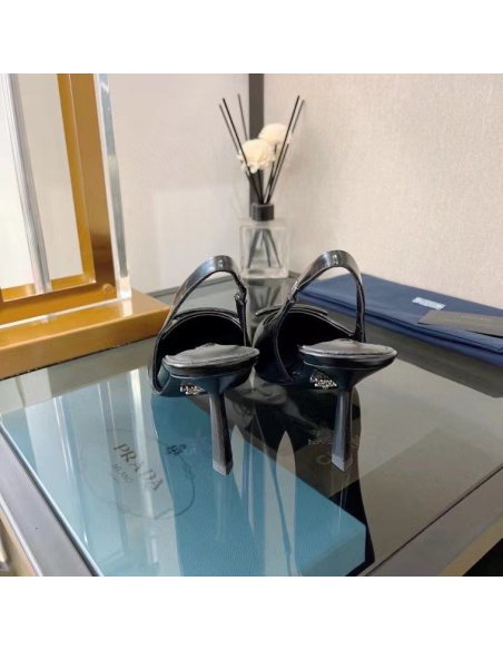 Cheap Reps Prada Slingback Pumps 75MM In Noir Brushed Leather