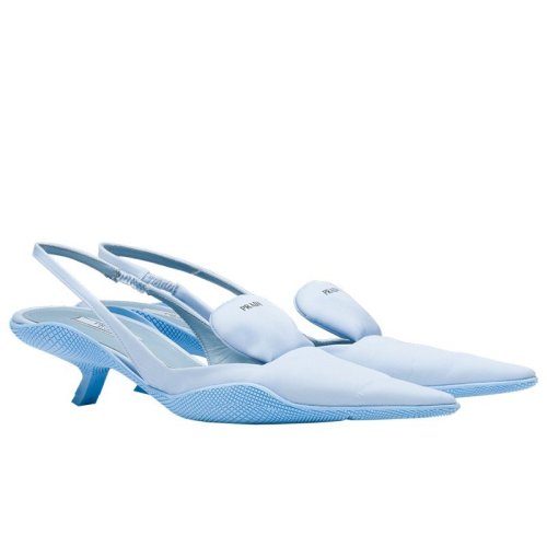 Cheap Reps Prada Gabardine Slingback Pumps In Light Blue Nylon