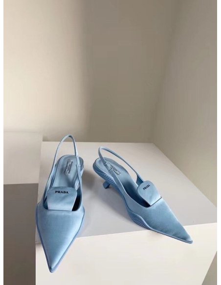 Cheap Reps Prada Gabardine Slingback Pumps In Light Blue Nylon