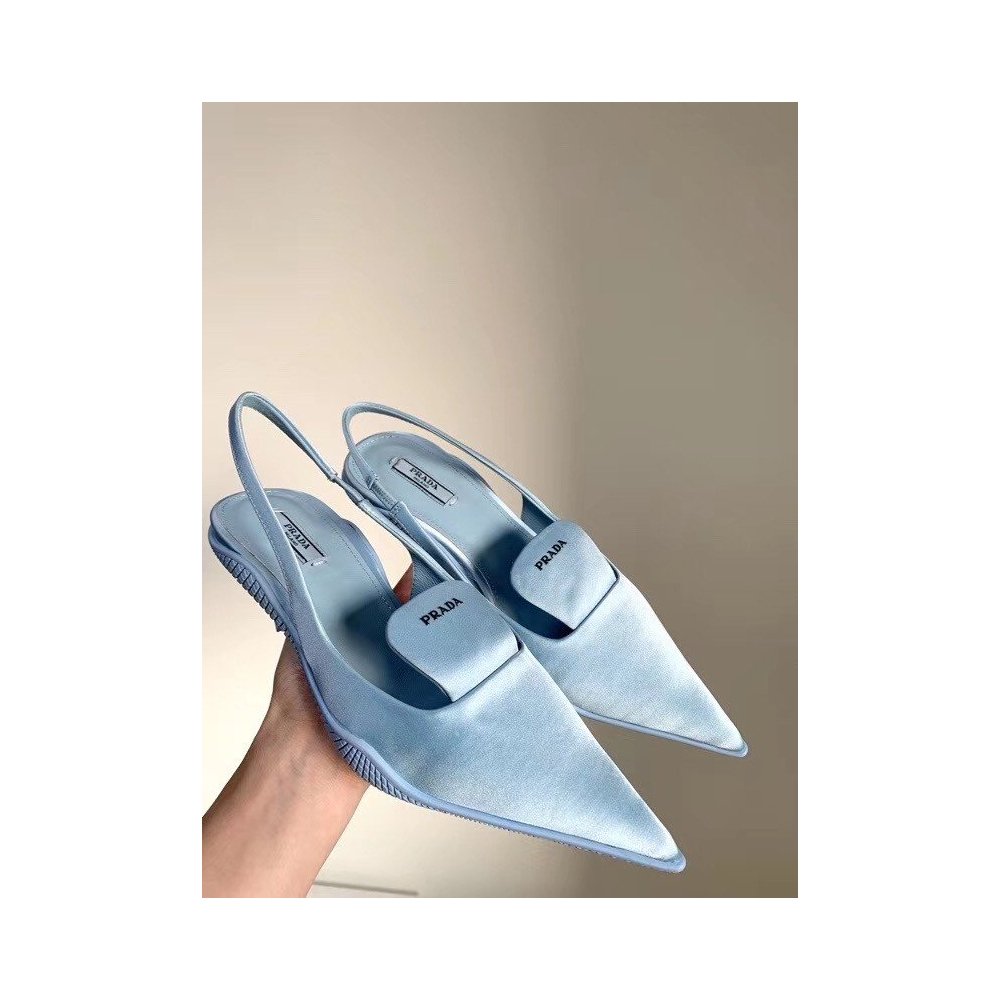 Cheap Reps Prada Gabardine Slingback Pumps In Light Blue Nylon
