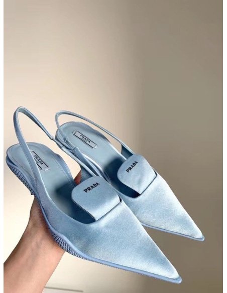 Cheap Reps Prada Gabardine Slingback Pumps In Light Blue Nylon