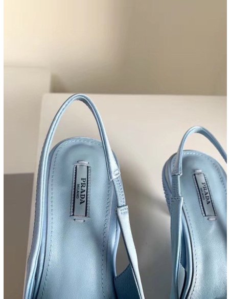 Cheap Reps Prada Gabardine Slingback Pumps In Light Blue Nylon