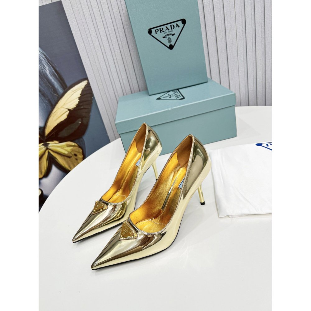 Cheap Reps Prada Pumps 85mm In Gold Metallic Leather