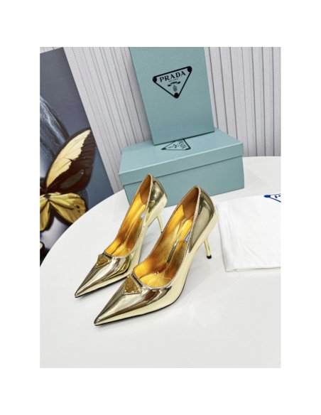 Cheap Reps Prada Pumps 85mm In Gold Metallic Leather