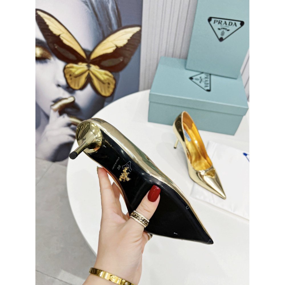 Cheap Reps Prada Pumps 85mm In Gold Metallic Leather