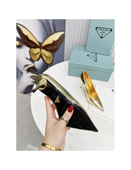 Cheap Reps Prada Pumps 85mm In Gold Metallic Leather