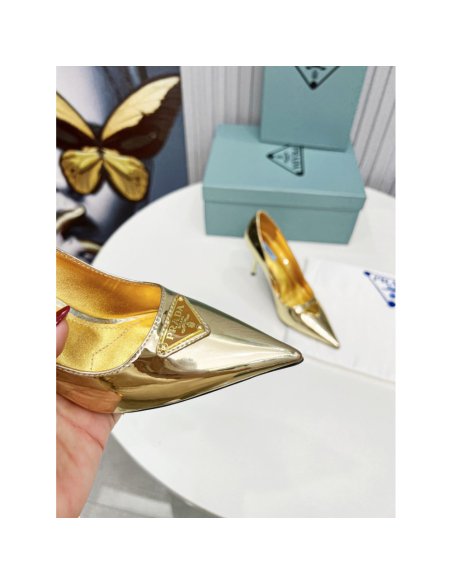 Cheap Reps Prada Pumps 85mm In Gold Metallic Leather