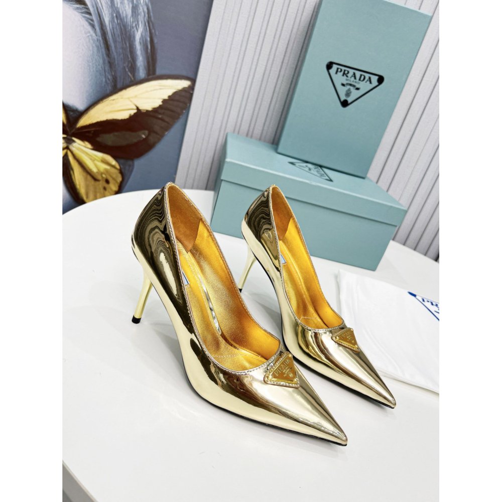Cheap Reps Prada Pumps 85mm In Gold Metallic Leather